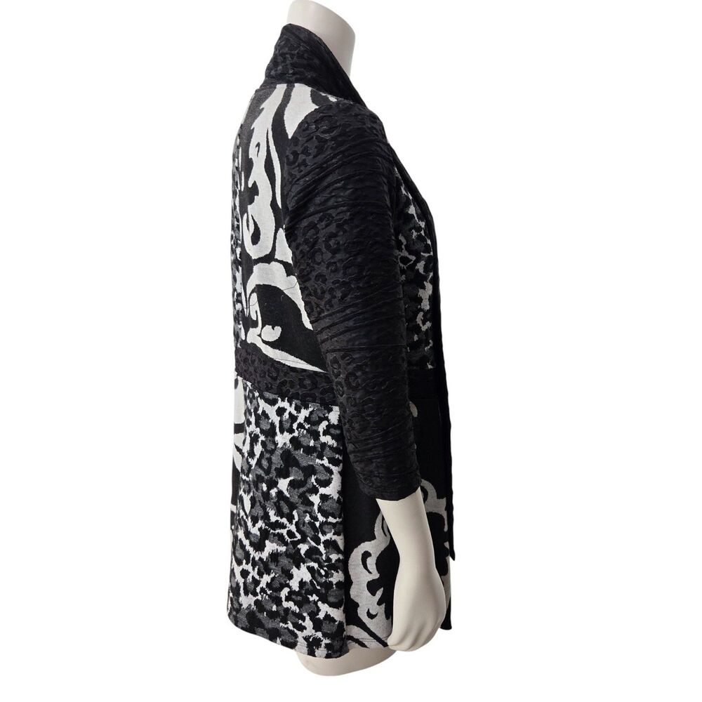 FRANK LYMAN Open Cardigan Size 6 Animal Print 3/4 Sleeve Mixed Textured Black - Picture 7 of 11